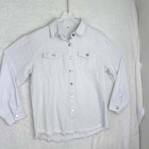 White Denim Shacket Jacket with Frayed Hem Western Style